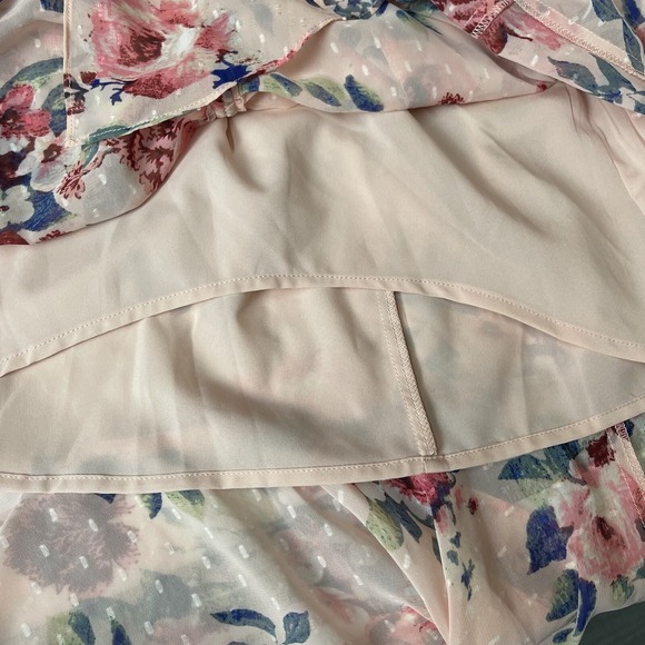 Eliza J Dress Women 18 Fits 14/16 Pink Floral Ruched Chiffon Faux Wrap Swiss Dot - Picture 15 of 15